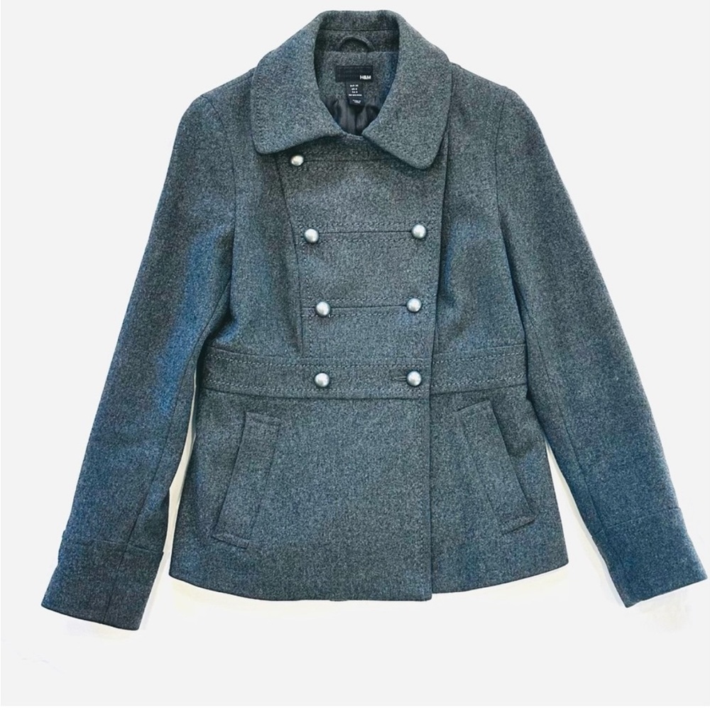 H&M Wool Blend Double-Breasted Peacoat in Heather Gray - Picture 2 of 9